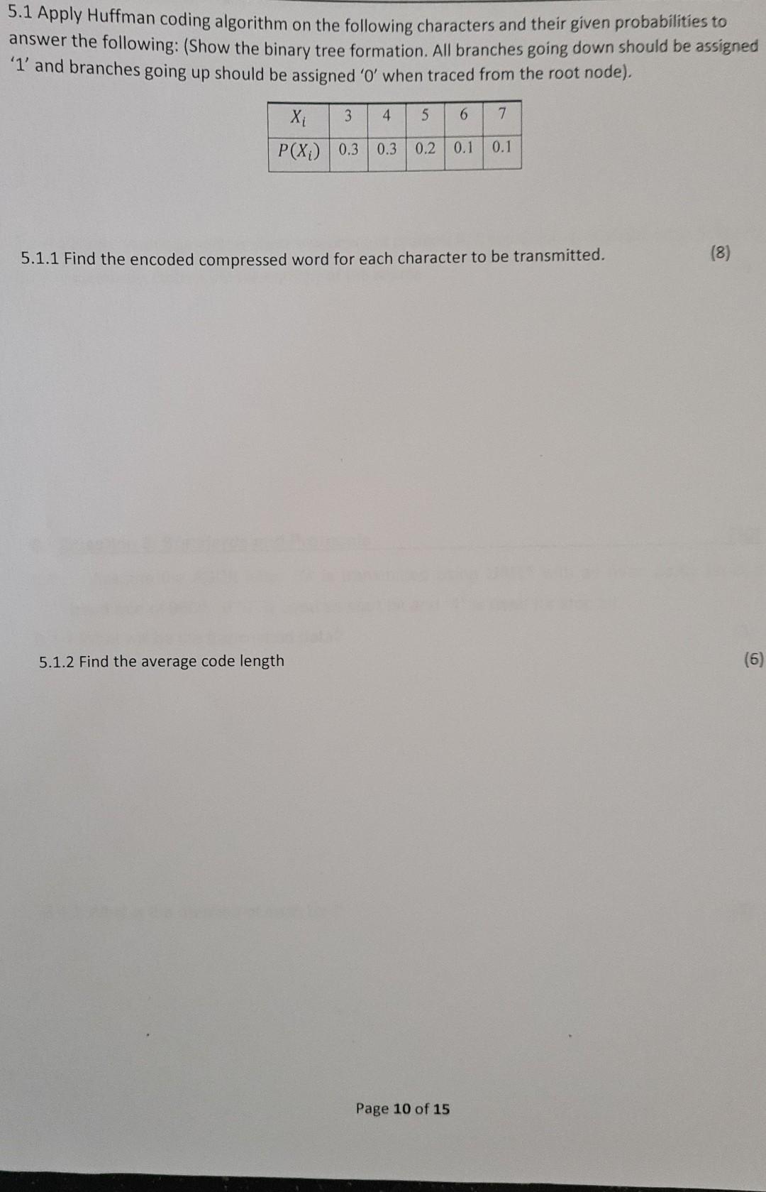 Solved 5.1 Apply Huffman Coding Algorithm On The Following | Chegg.com