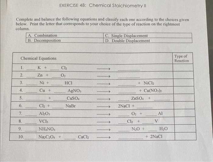 Solved Complete and balance the following equations and