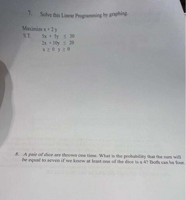 Solved 7. Solve this Linear Programming by graphing. | Chegg.com