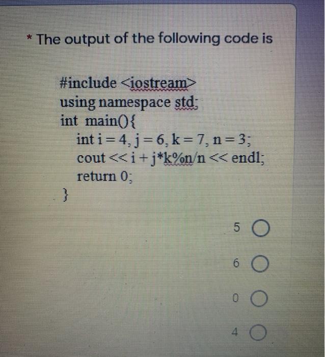 Solved * The output of the following code is #include using | Chegg.com