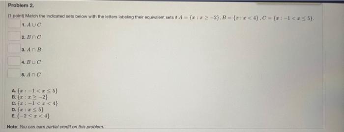 Solved (1) point) Match the indicated sets below with the | Chegg.com