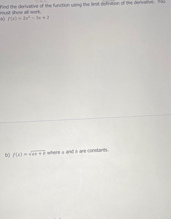 Solved Find the derivative of the function using the limit | Chegg.com