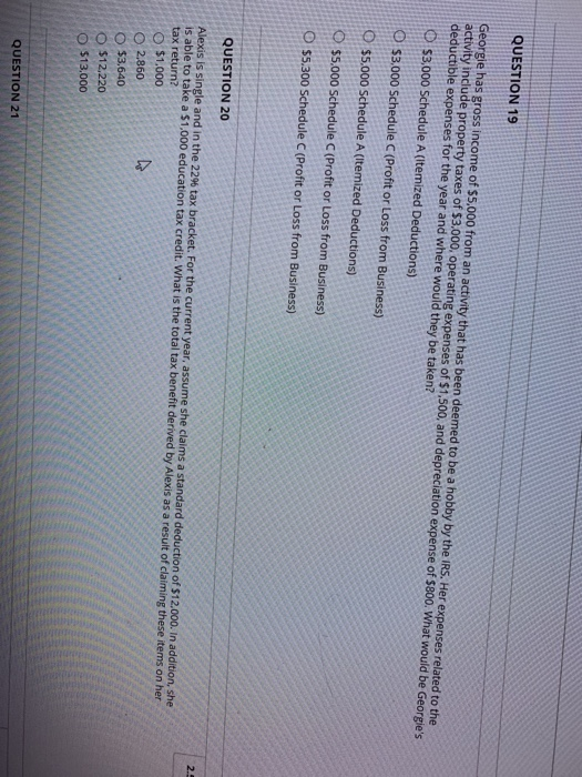 Solved QUESTION 19 Georgie has gross income of $5,000 from 