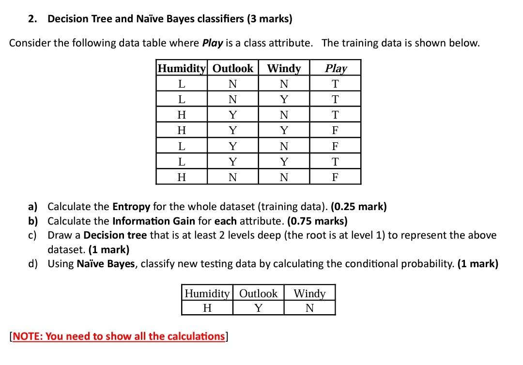 Solved Decision Tree And Naïve Bayes Classifiers Consider | Chegg.com