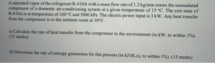 Solved A Saturated Vapor Of The Refrigerant R-410A With A | Chegg.com