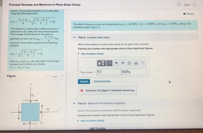 Solved Principal Stresses and Maximum In-Plane Shear Stress | Chegg.com