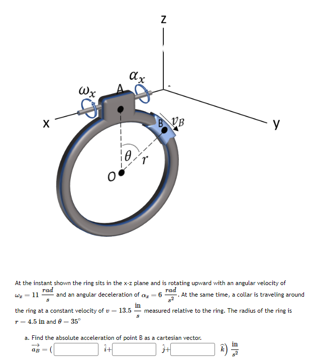 At the instant shown the ring sits in the x-z plane | Chegg.com