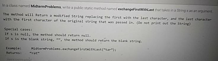 Solved In a class named MidtermProblems, write a public | Chegg.com