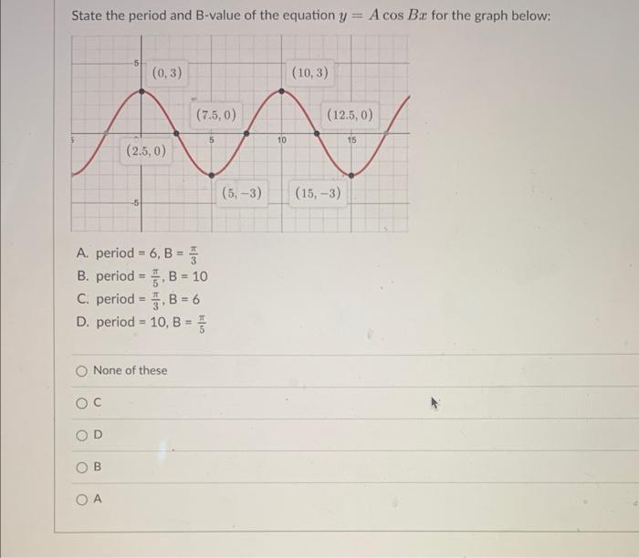 Solved State The Period And B-value Of The Equation Y=AcosBx | Chegg.com