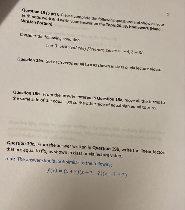 Solved Question 19 (5 pts). Please complete the following | Chegg.com