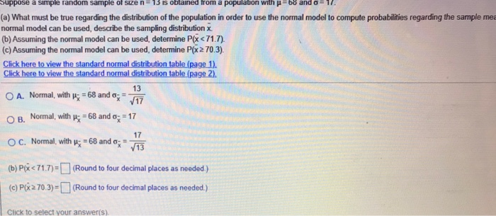 Solved Suppose a simple random sample of size 13 is obtained | Chegg.com
