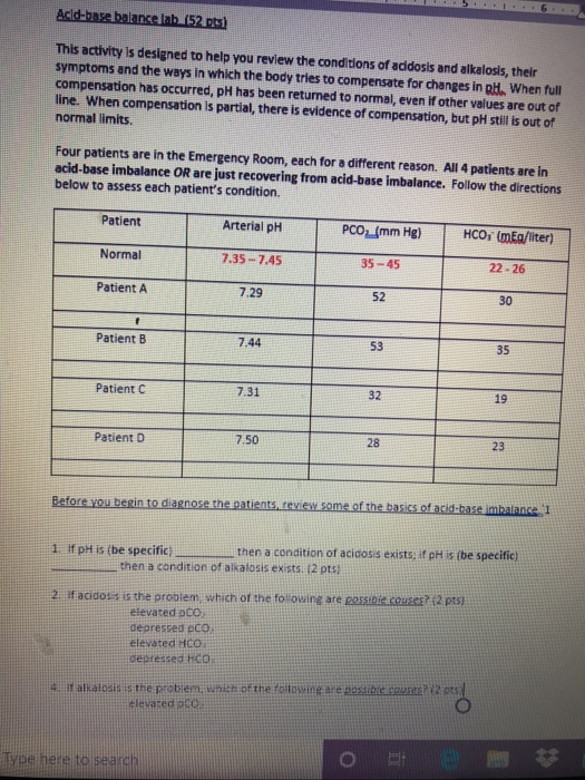Solved Acidbase balance lab (52 pts) This activity is
