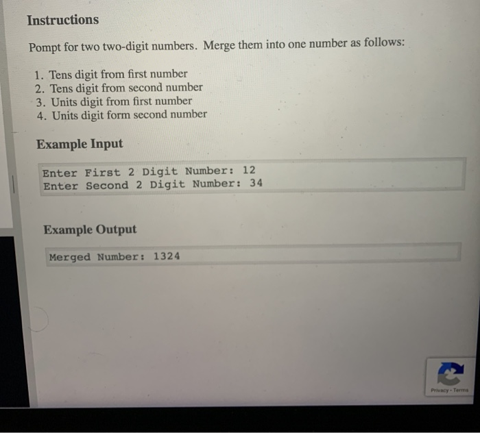Solved Instructions Pompt for two two-digit numbers. Merge | Chegg.com