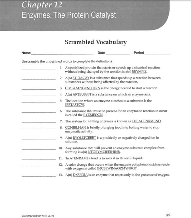 Solved Chapter 12 Enzymes The Protein Catalyst Scrambled