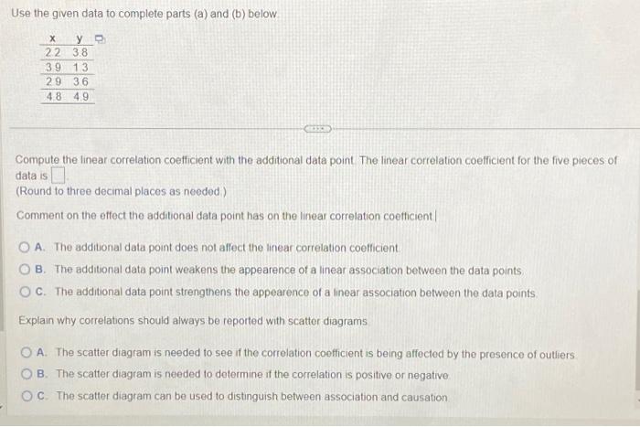 Solved Use the given data to complete parts (a) and (b) | Chegg.com