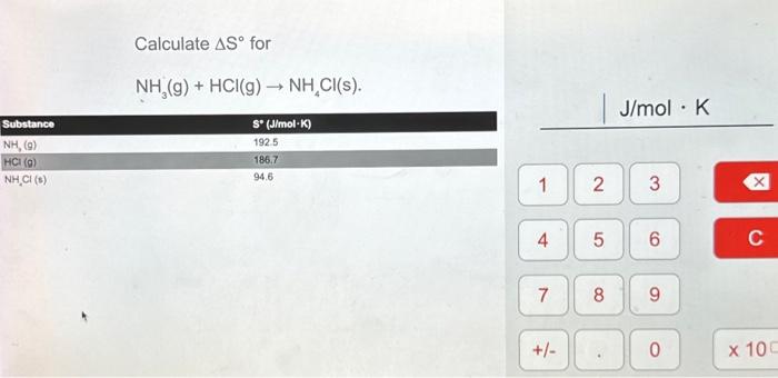 Solved Calculate Δs∘ For Nh3 Ghclg→nh4cls 5353