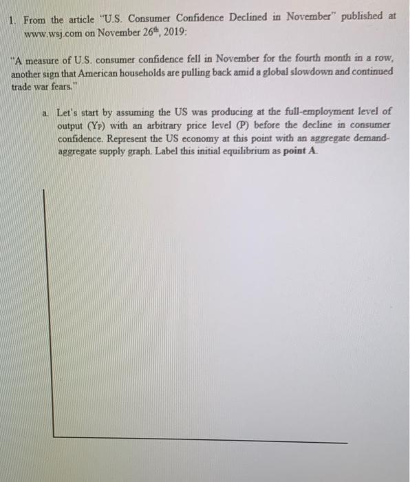 Solved 1. From The Article "U.S. Consumer Confidence | Chegg.com