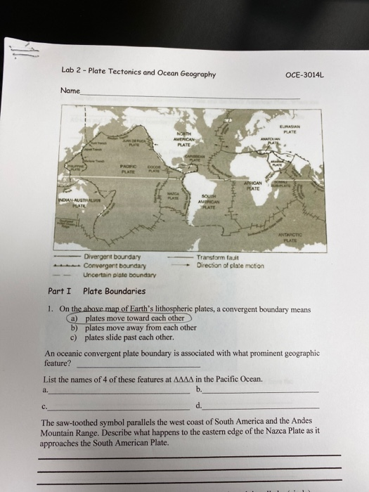 Solved Lab 2 - Plate Tectonics and Ocean Geography OCE-3014L | Chegg.com