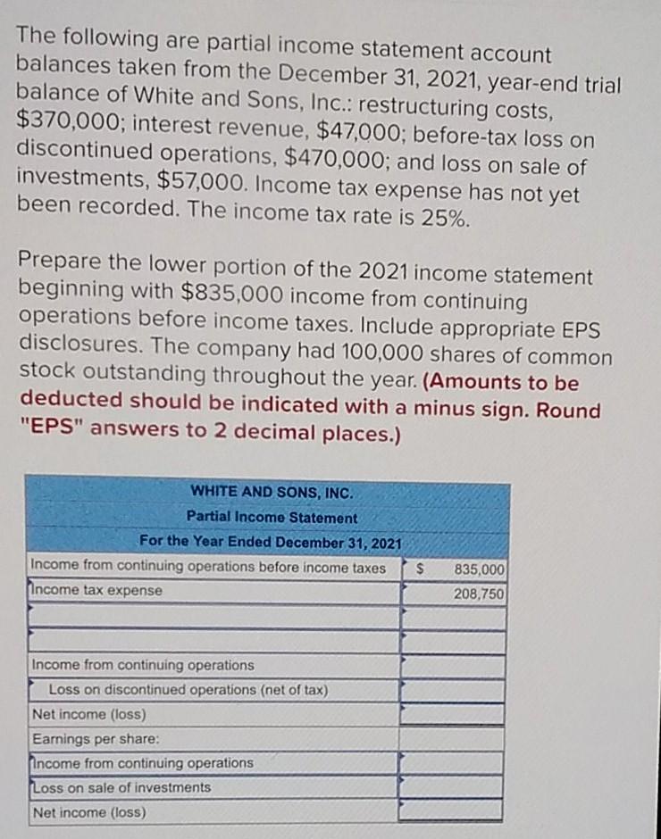 Solved The Following Are Partial Income Statement Account 5014