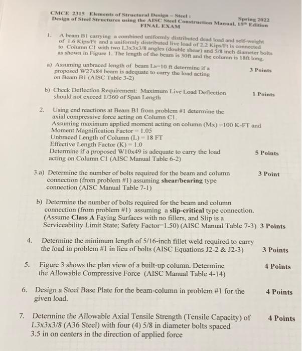 Solved CMCE 2315 Elements of Structural Design Steel Chegg