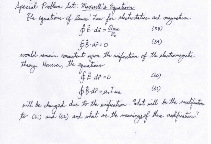 59 Special Problem Set Maxwell S Equations Th Chegg Com