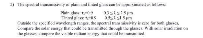 Solved 2) The spectral transmissivity of plain and tinted | Chegg.com