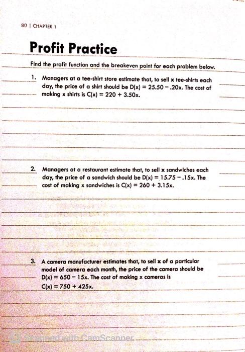 Solved 80 CHAPTER 1 Profit Practice Find the profit function | Chegg.com