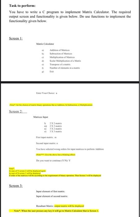 Solved Task to perform: You have to write a C program to | Chegg.com