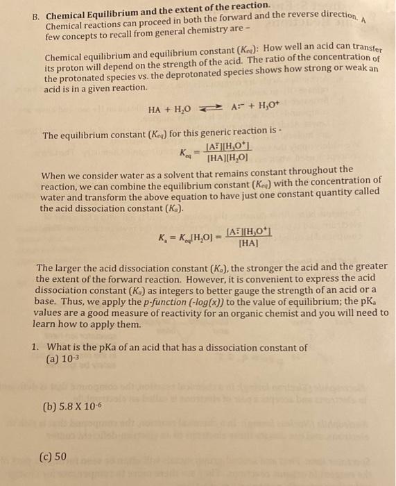 Solved B. Chemical Equilibrium And The Extent Of The | Chegg.com