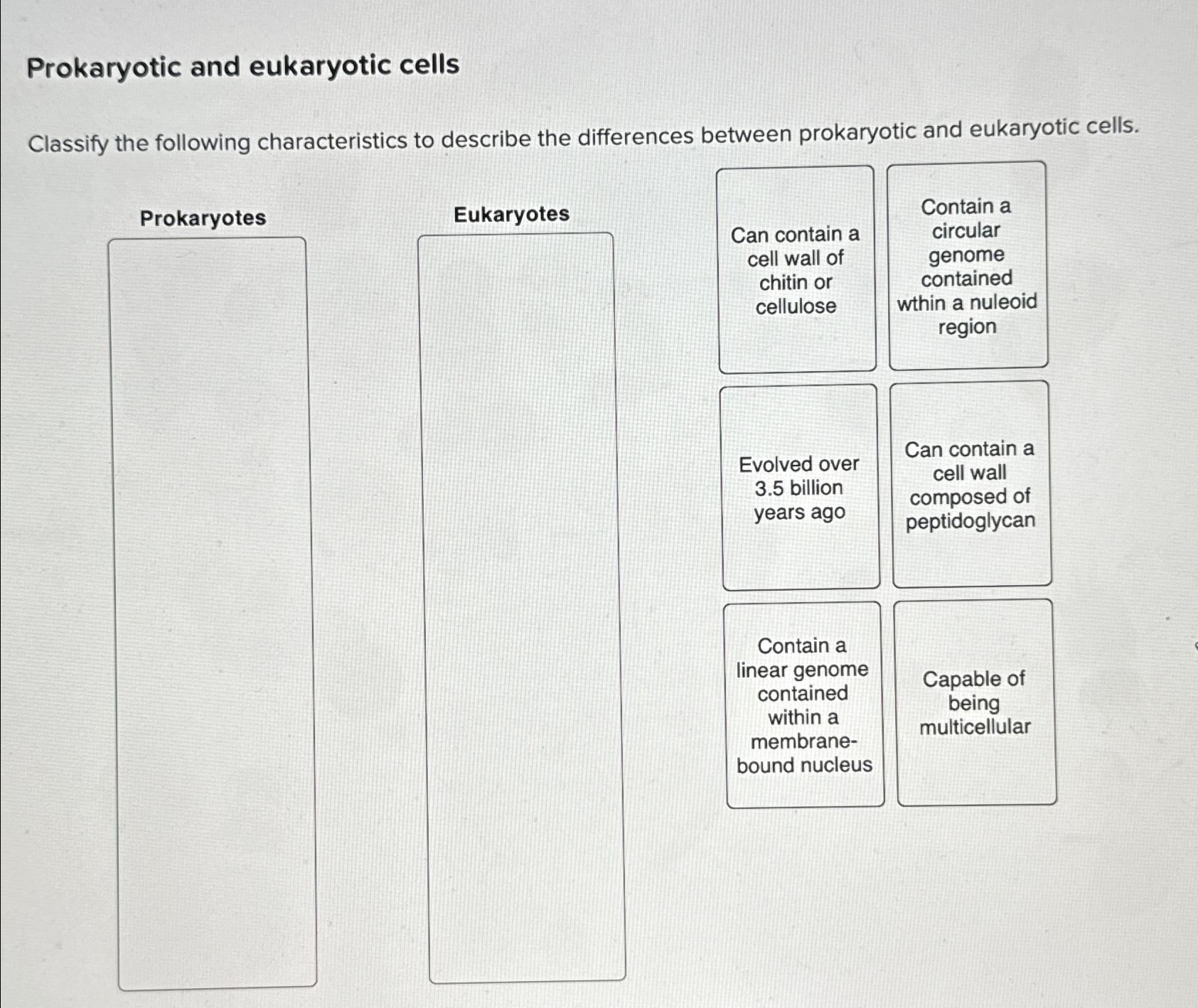 Solved Prokaryotic and eukaryotic cellsClassify the | Chegg.com