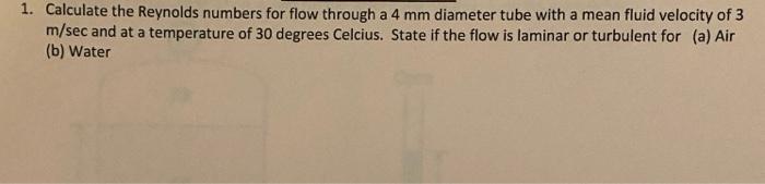 Solved 1. Calculate the Reynolds numbers for flow through a | Chegg.com