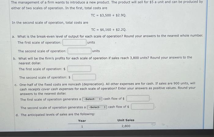 Solved units The management of a firm wants to introduce a | Chegg.com