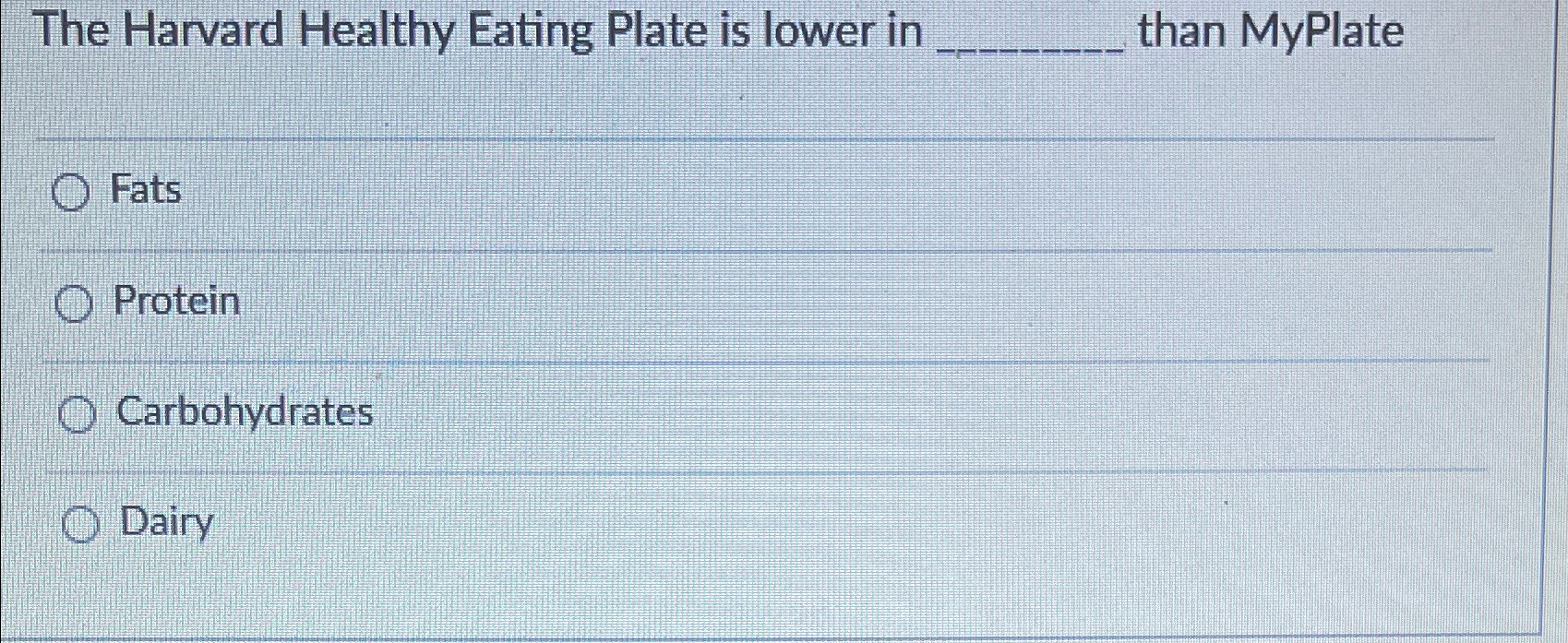 Solved the harvard healthy eating plate is lower in than chegg