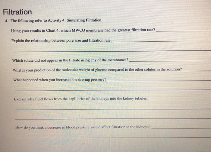 Solved Filtration 4. The following refer to Activity 4: | Chegg.com