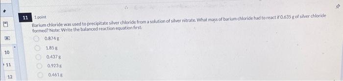 Solved 1 point Barium chloride was used to precipitate | Chegg.com