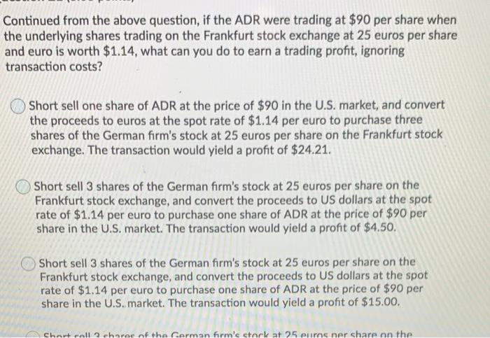 Solved A Share Of The Adr Of A German Firm Represents Three Chegg Com