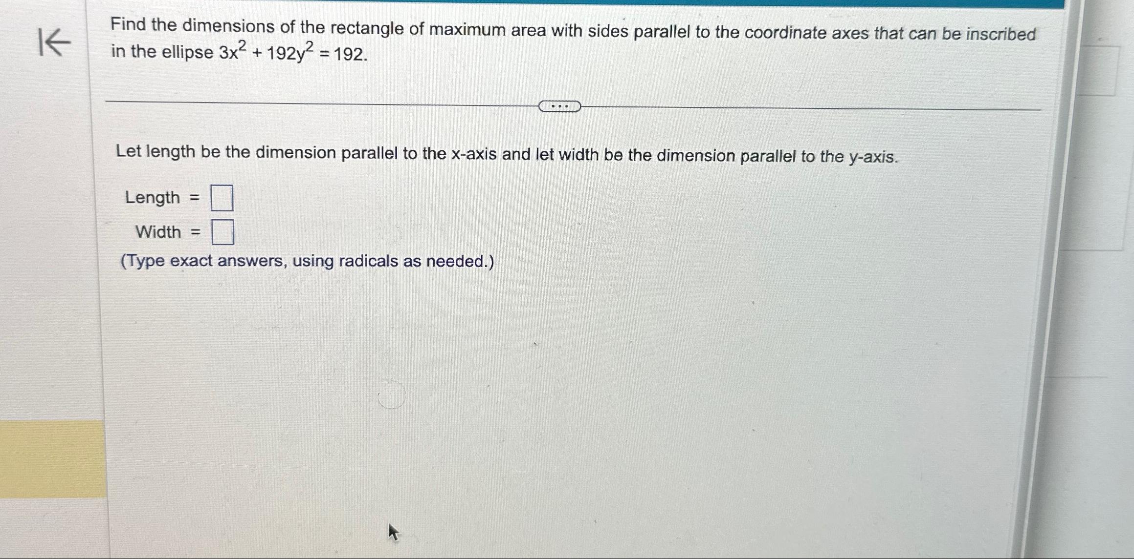 Solved Find the dimensions of the rectangle of maximum area | Chegg.com