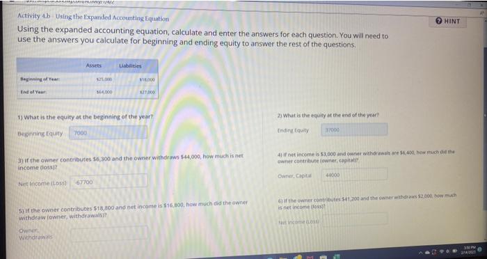 Solved Activity B Using The Expanded Accounting Equation Chegg Com