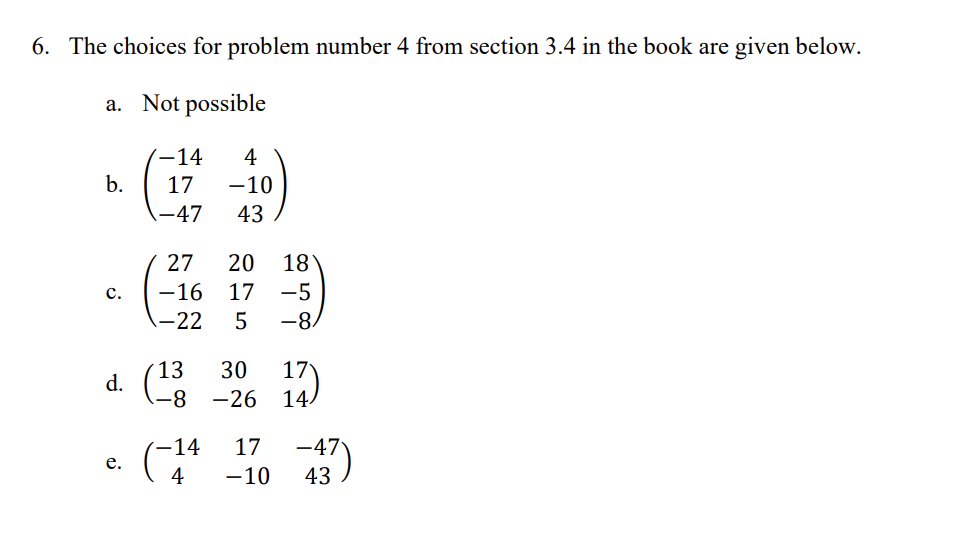 Solved The choices for problem number 4 ﻿from section 3.4 | Chegg.com