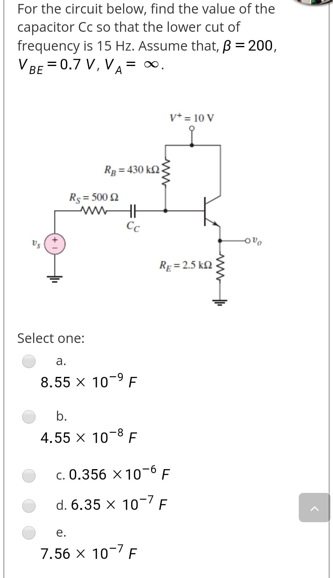 Solved For The Circuit Below Find The Value Of The Capac Chegg Com