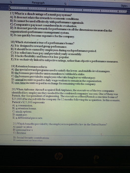 Solved Paragraph Styles 17 What Is A Disadvantage Of A Chegg