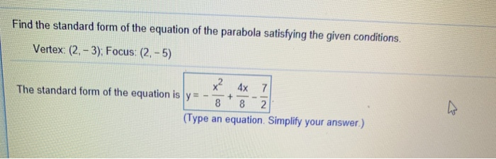 Solved Find the standard form of the equation of the | Chegg.com