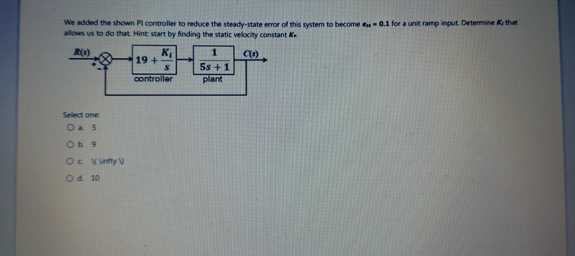 Solved We Added The Shown PI Controller To Reduce The | Chegg.com