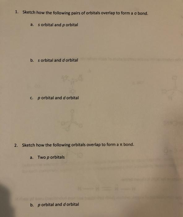 Solved 1. Sketch how the following pairs of orbitals overlap | Chegg.com