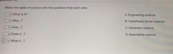 Solved Match The Types Of Science With The Questions That | Chegg.com