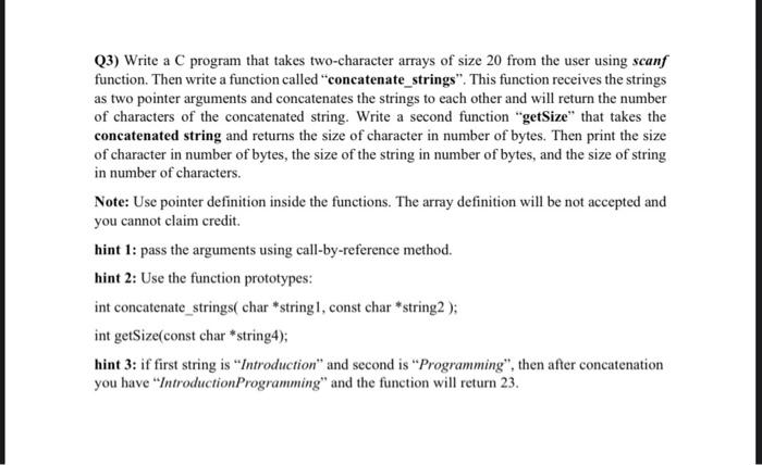 Solved (3) Write a C program that takes two-character arrays | Chegg.com