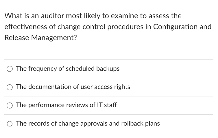 Solved What is an auditor most likely to examine to assess | Chegg.com