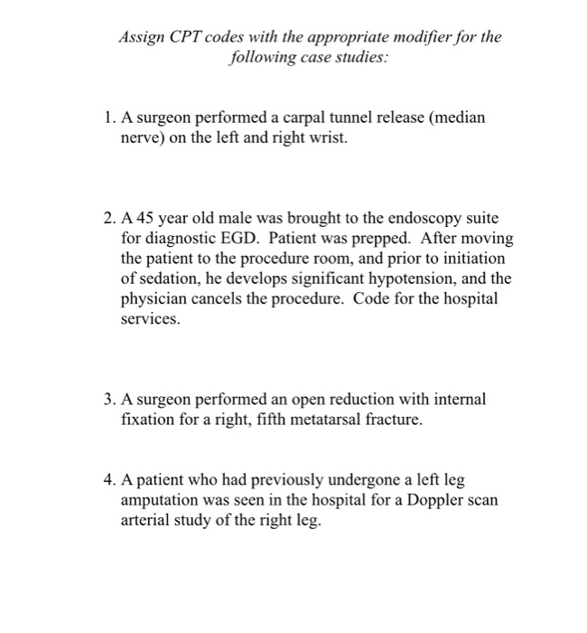 Solved Assign CPT codes with the appropriate modifier for