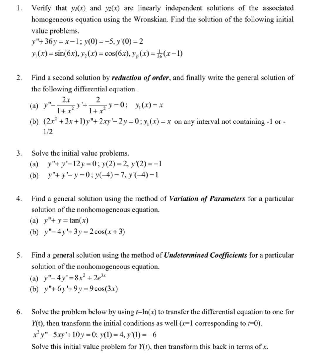 Solved 1 Verify That Yl X And Y2 X Are Linearly