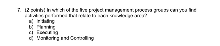Solved 7. (2 points) In which of the five project management | Chegg.com